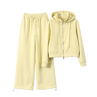 淘么淘 省心穿搭 连帽双拉链卫衣外套+抽绳高腰卫裤两件套女春款