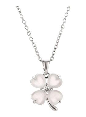 新款锆石幸运四叶花钛钢项链女简约气质时尚猫眼石吊坠锁骨链