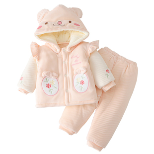 女宝宝棉衣套装加厚冬装婴儿加绒加棉棉袄棉裤分体外出过冬棉服