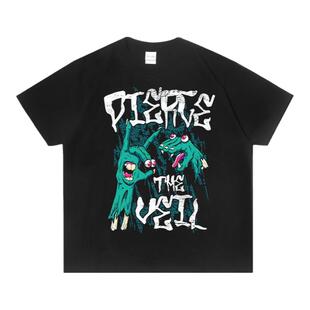 欧美摇滚Pierce the Veil皮尔斯的面纱乐队印花T恤复古水洗做旧