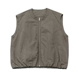 KNgs 秋季复古风宽松纯色百搭外搭无袖工装马甲背心女上衣