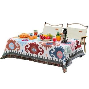 波西米亚棉麻野餐垫桌布露营草坪美式卡通户外沙发毯子装饰毛毯