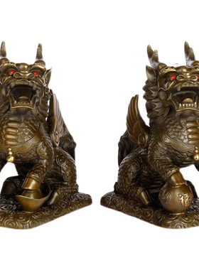 纯铜麒麟工艺品办公室麒麟饰品摆件招财麒麟装饰品铜麒麟一对纯铜