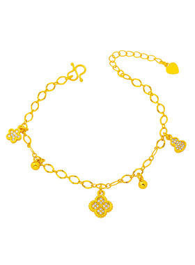 沙金四叶花葫芦铃铛手链