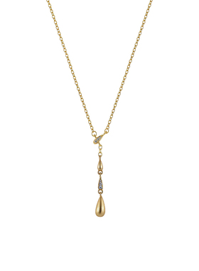 极简主义y字拉丝k金悬浮水滴项链