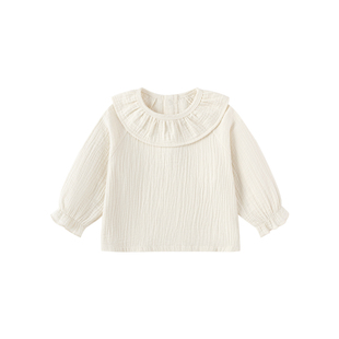 babylove女宝宝荷叶边上衣春秋季纯棉纱布婴儿t恤洋气百搭纯色