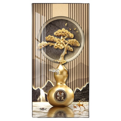 五福临门玄关装饰画新中式入户门正对墙挂画中国结过道壁画百福图