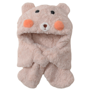 宝宝帽子围巾一体帽冬款加厚男女童婴儿毛绒帽男孩围脖护耳帽儿童