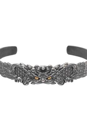 刻己复古国潮男士925银创意手镯