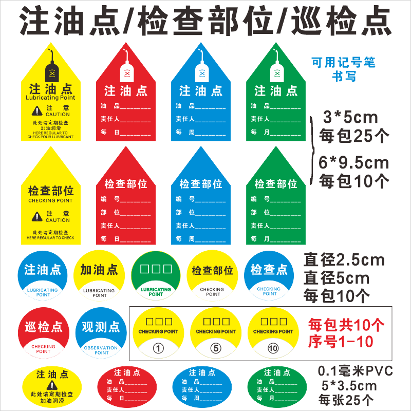 注油点检查部位标识磨砂PVC背胶