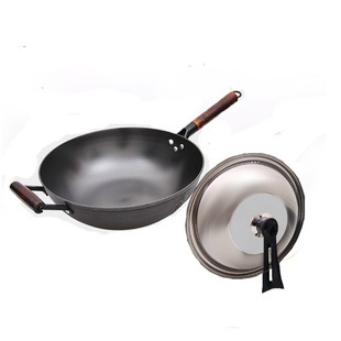 华邦中国味老铁锅铸铁家用炒锅无涂层不锈不粘平底燃气电磁炉通用