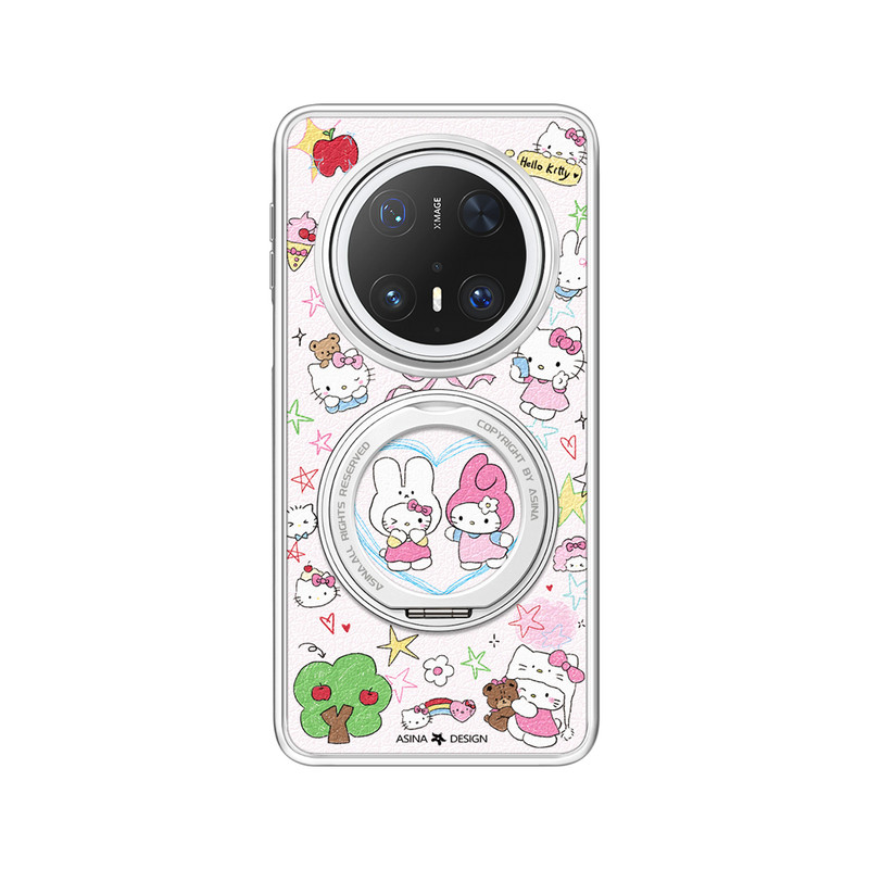 涂鸦猫咪适用mate70pro手机壳新款全包mate60卡通防摔明天70Pro+仿皮旋转带支点60Pro高级感保护套Co2女ins风
