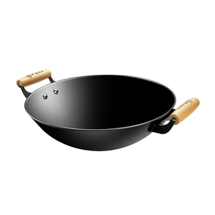 中福双耳铁锅炒菜锅家用铸铁锅炒锅无涂层老式生铁陆川铁锅旗舰店