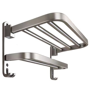 枪灰太空铝毛巾架免打孔卫生间置物架浴室架子一体浴巾架厕所卫浴