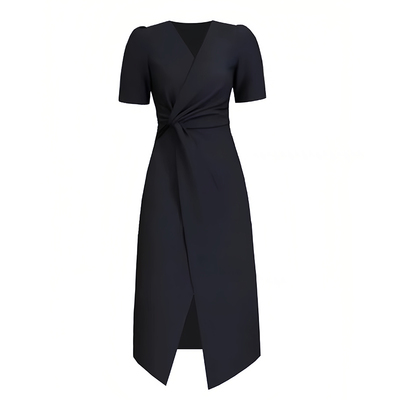 轻熟风设计感小众黑色开叉连衣裙