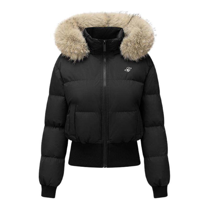 CLIMAX VISION小蛮腰可拆卸毛领连帽短款收腰保暖羽绒服外套女冬