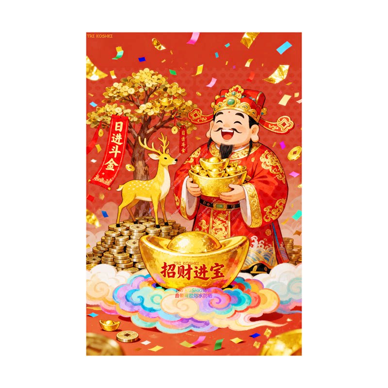 2026年财神爷贴画日进斗金墙贴玄关客厅书房木门招财进宝贴纸自粘