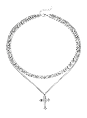 Carmen钛钢男镶钻十字架古巴项链