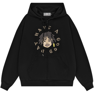 harsh and cruel 街头手绘脏辫金牙小黑人拉链连帽开衫卫衣外套