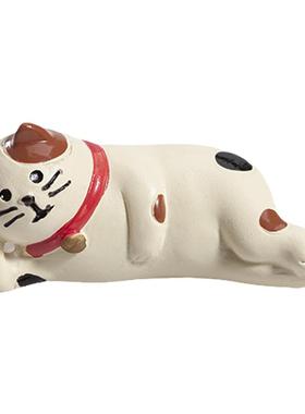 日式侧躺姿小花猫铃铛树脂摆件车载中控台桌面装饰品蛋糕烘培玩偶