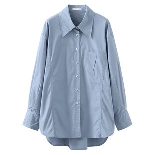 画风drawwind宽松韩版衬衫女秋季2025设计感小众蓝色上衣长袖衬衣
