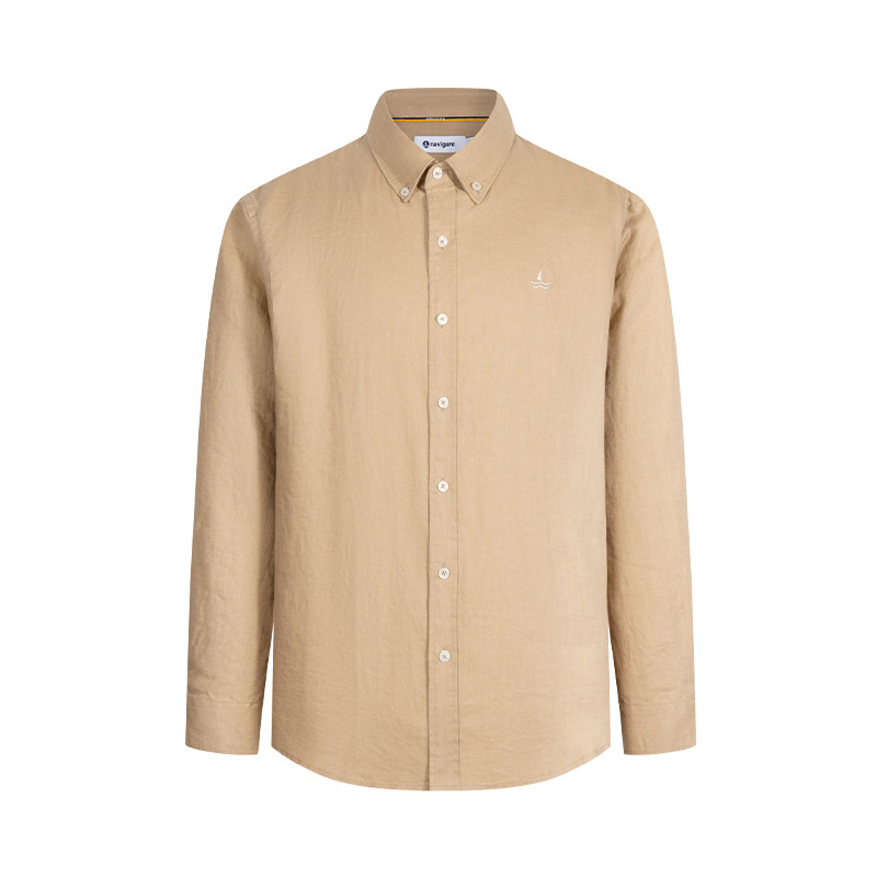 [亚麻]Navigare意大利小帆船卡其色长袖衬衫男2026春季宽松衬衣