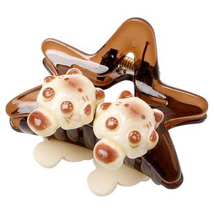 可爱卡通五角星猫咪抓夹女2025新款气质后脑勺盘发夹半扎发鲨鱼夹