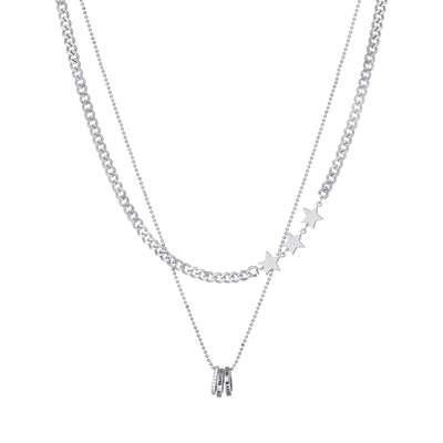 双层叠戴圆环吊坠项链女毛衣链男