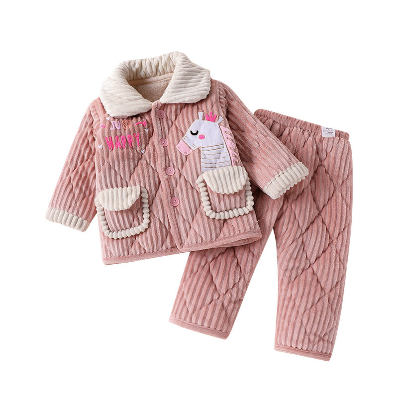 女童冬季三层夹棉家居服套装