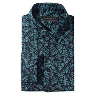 GIEVES CHARLES森野游男士纯棉高端休闲长袖印花衬衫男痞帅衬衣