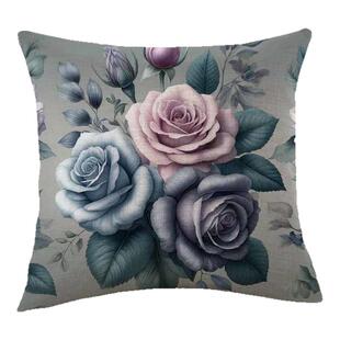 复古怀旧玫瑰花抱枕客厅沙发柔软舒适双面靠枕套含芯温馨家居装饰