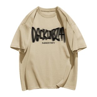 夏季新款短袖美式复古高街纯棉T恤男vibe潮牌印花宽松半截袖上衣