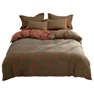 A类全棉双层纱四件套高档复古色织提花双面纯棉纱布宿舍床单被套