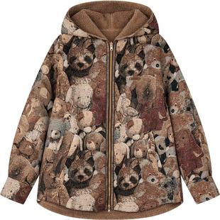 UOOYAA/乌丫「熊熊系列」衬衫式织毯连帽两穿外套