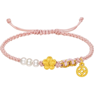 周六福黄金手绳足金珍珠女款定价有钱花手链情人节系列七夕礼物