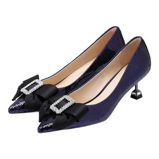 诺贝达女鞋秋季蝴蝶结亮片酒杯跟高跟鞋尖头浅口方扣RL239059