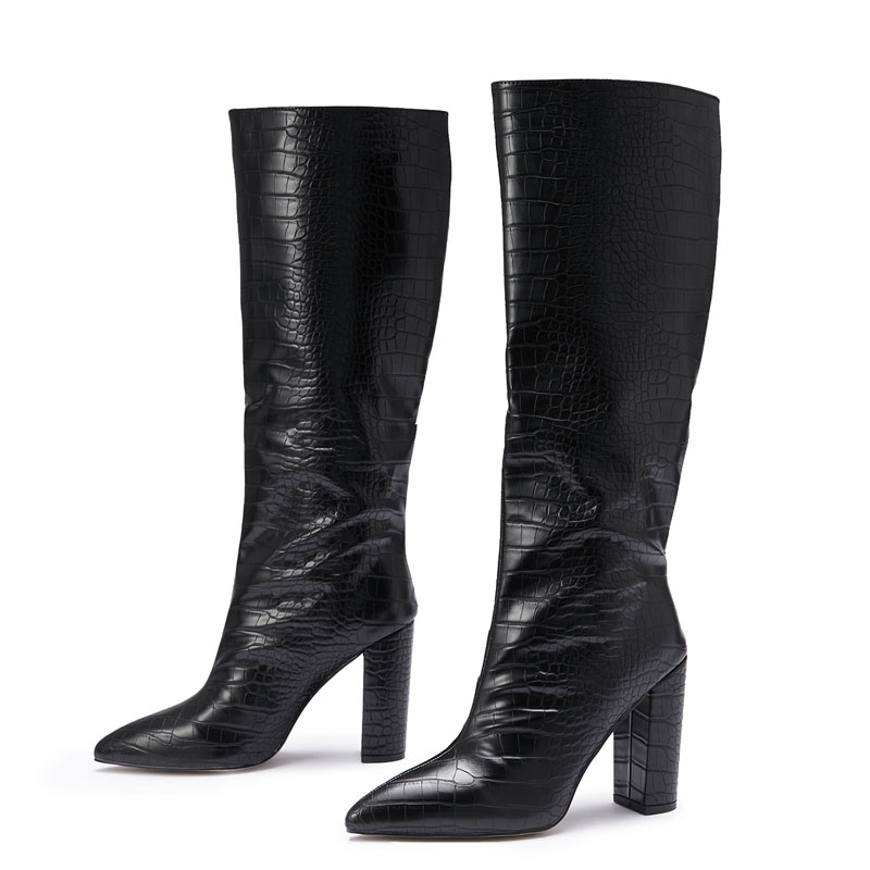外贸大码尖头粗高跟性感夜店时装女式长筒靴 Lazada Women Boots