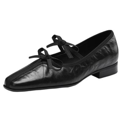 星期六浅口单鞋女士2025新款秋季真皮玛丽珍黑色小皮鞋软底平底鞋