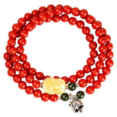 天然原矿朱砂蜜蜡貔貅手串