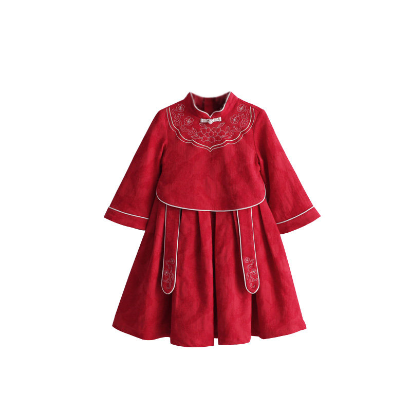 女童汉服秋装2020红色周岁礼服