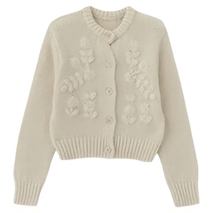 陆续！宋慧乔同款25秋冬韩国重工设计感立体花朵针织开衫毛衣外套