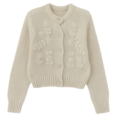 现货！宋慧乔同款2025秋韩国重工设计感立体花朵针织开衫毛衣外套