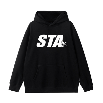 STA字母小鸟穿剑加绒连帽卫衣