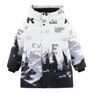 雪中飞童装男童儿童羽绒服2025新款男女中长款加厚中大童印花外套