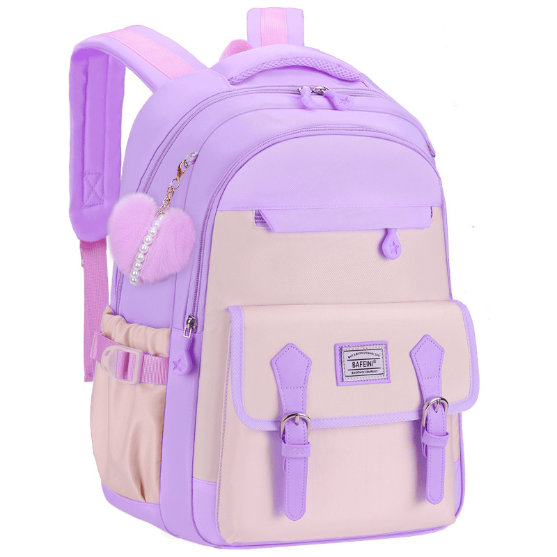 韩版紫色小学生女孩减负双肩书包