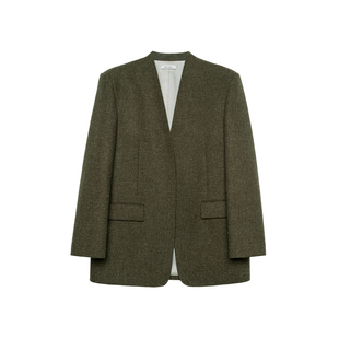 MRS Studios 英国Harris复古利落ROW风宽松长款極简无领西装外套