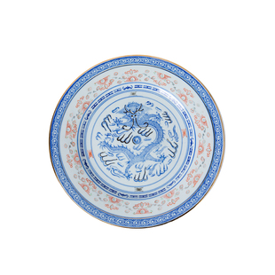 景德镇瓷玉轩陶瓷七十年代加彩描金青花玲珑平盘杯托养壶盘老单个