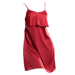 欧俏姿睡衣女夏季冰丝红色结婚性感薄款露背可爱吊带丝绸睡裙