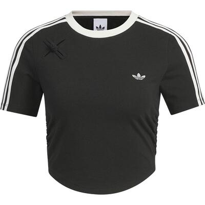 Adidas/阿迪达斯官方正品三叶草女士修身露脐三条纹短袖KC5851