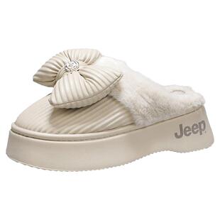 JEEP女鞋冬季棉拖鞋女外穿2025新款毛绒棉拖女款厚底加绒加厚棉鞋